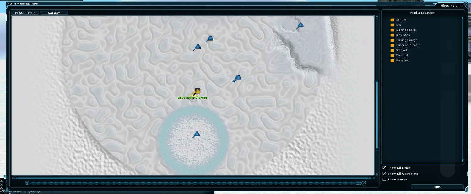 Modernized Hoth planet map interface in SWG New Beginnings
